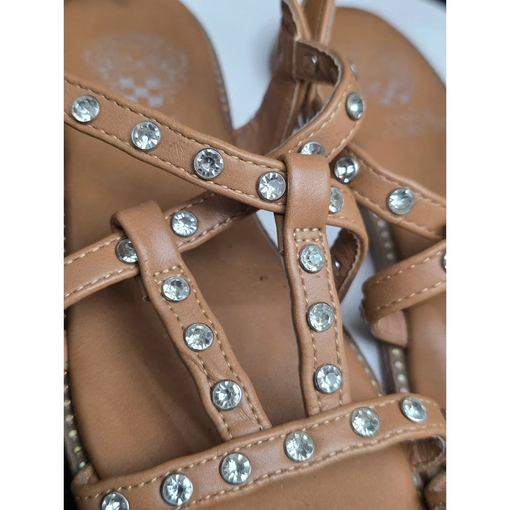 Vince Camuto Girls Sandals Size 2 Tan Rhinestone Strappy Gladiator Dressy Shoes